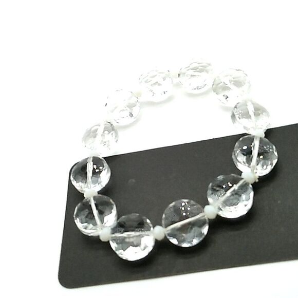 Faceted Crystal Translucent Glass Bead Stretch Bracelet - Picture 7 of 8